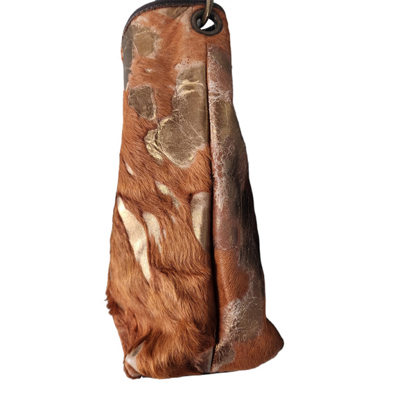 Maurizio Taiuti Vintage Cowhide Italian Purse Brown / Gold Slouchy Boho Country - Picture 4 of 13